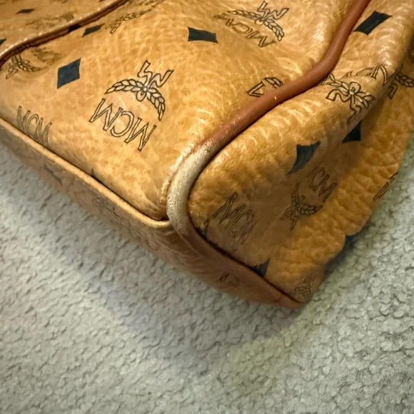 MCM Dome Satchel Shoulder Bag Monogram Vintage XL Authentic Double Zip - Picture 15 of 16